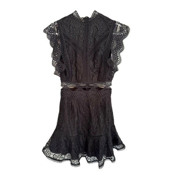 Hello Molly Black Lace Mini Dress Ruffle Cut Out Flutter Sleeves LBD NEW 2 Date - Picture 1 of 12